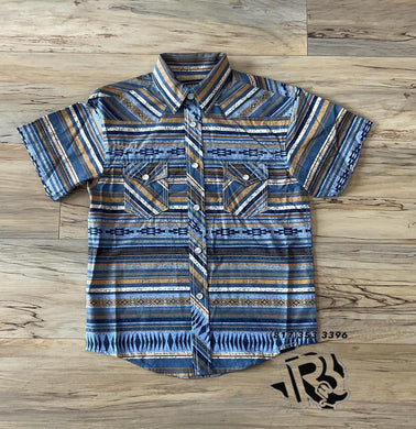 Boys short sleeve Aztec stripe vintage snap shirt blue | RRBS1SR0R2