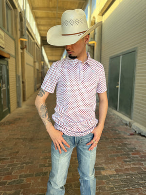 MEN’S ROCK & ROLL WHITE GEO PRINTED POLO |BM51T06003
