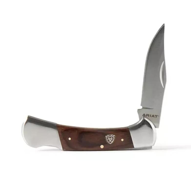 Ariat Plain Edge Blade Stained Wood 4 3/8" Folding Knife | A710011102-L