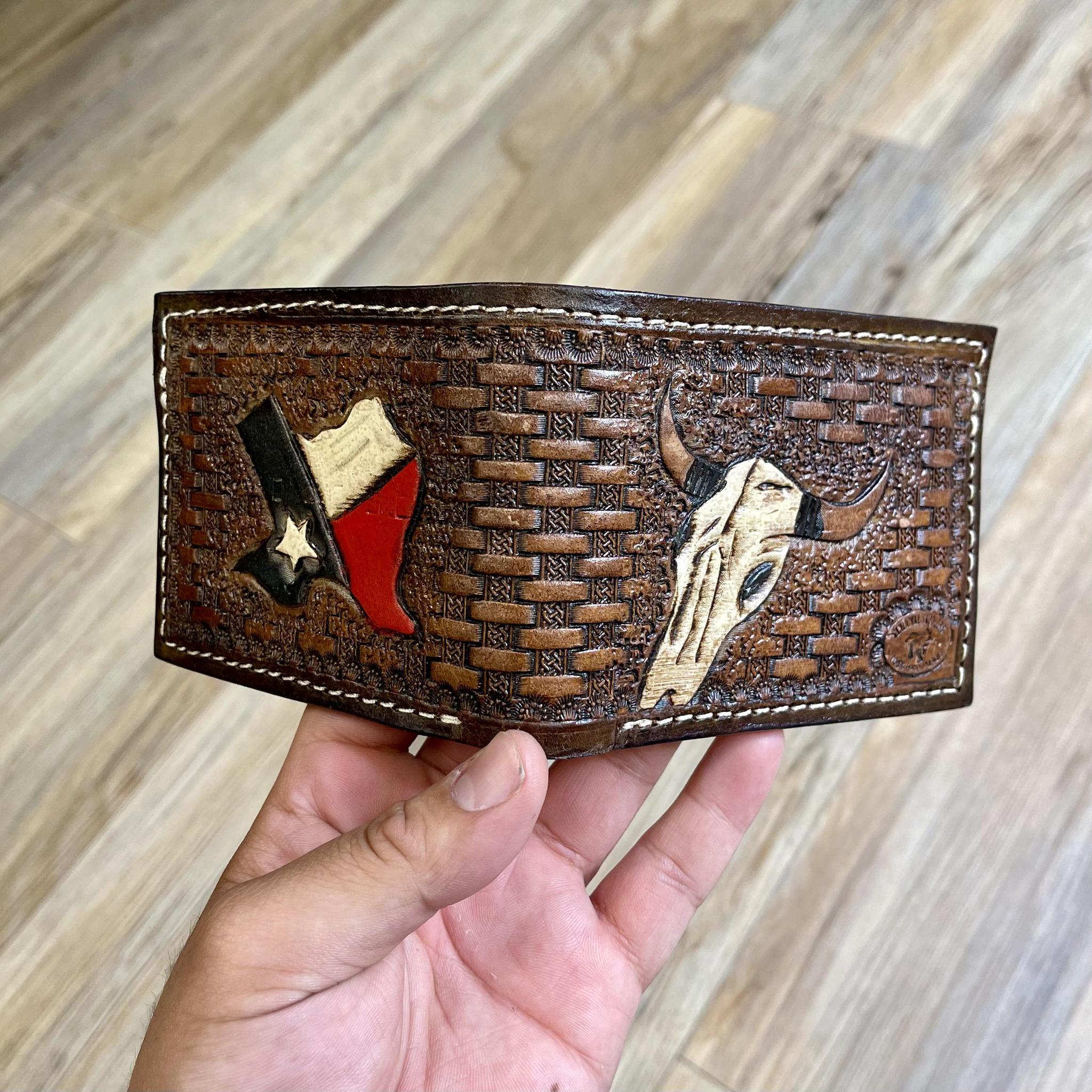 MEN WESTERN BI FOLD WALLET TOOLED LEATHER