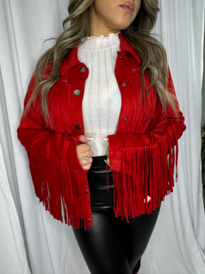 PANHANDLE SHORT SUEDE FRINGE RED COAT | DW92C03149