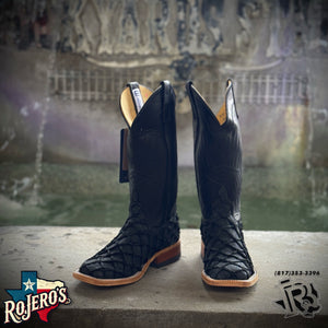 ANDERSON BEAN | FISH BOOT SQUARE TOE MEN WESTERN BOOTS MATTE BLACK STYLE :