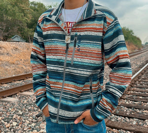 Cinch men's navy with rust online serape sweater knit pullover jacke