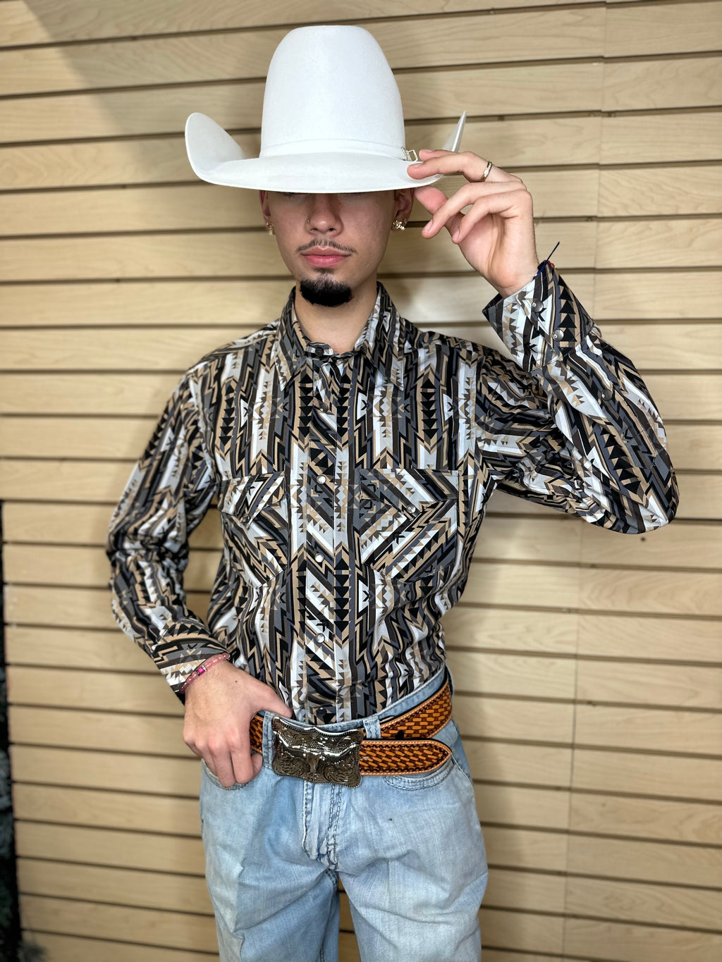 ROCK & ROLL MENS AZTEC VINTAGE TAN SHIRT | VMN2S02522