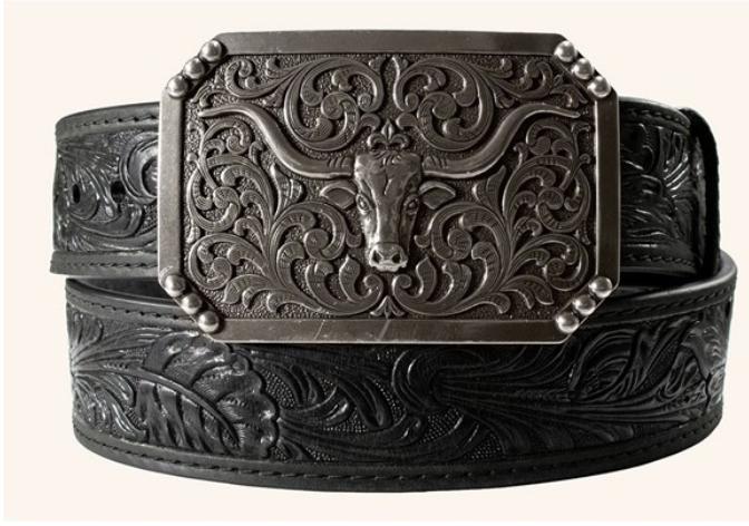 3D MEN'S LONGHORN BLACK WESTERN FLORAL BELT |D100012101. BB B