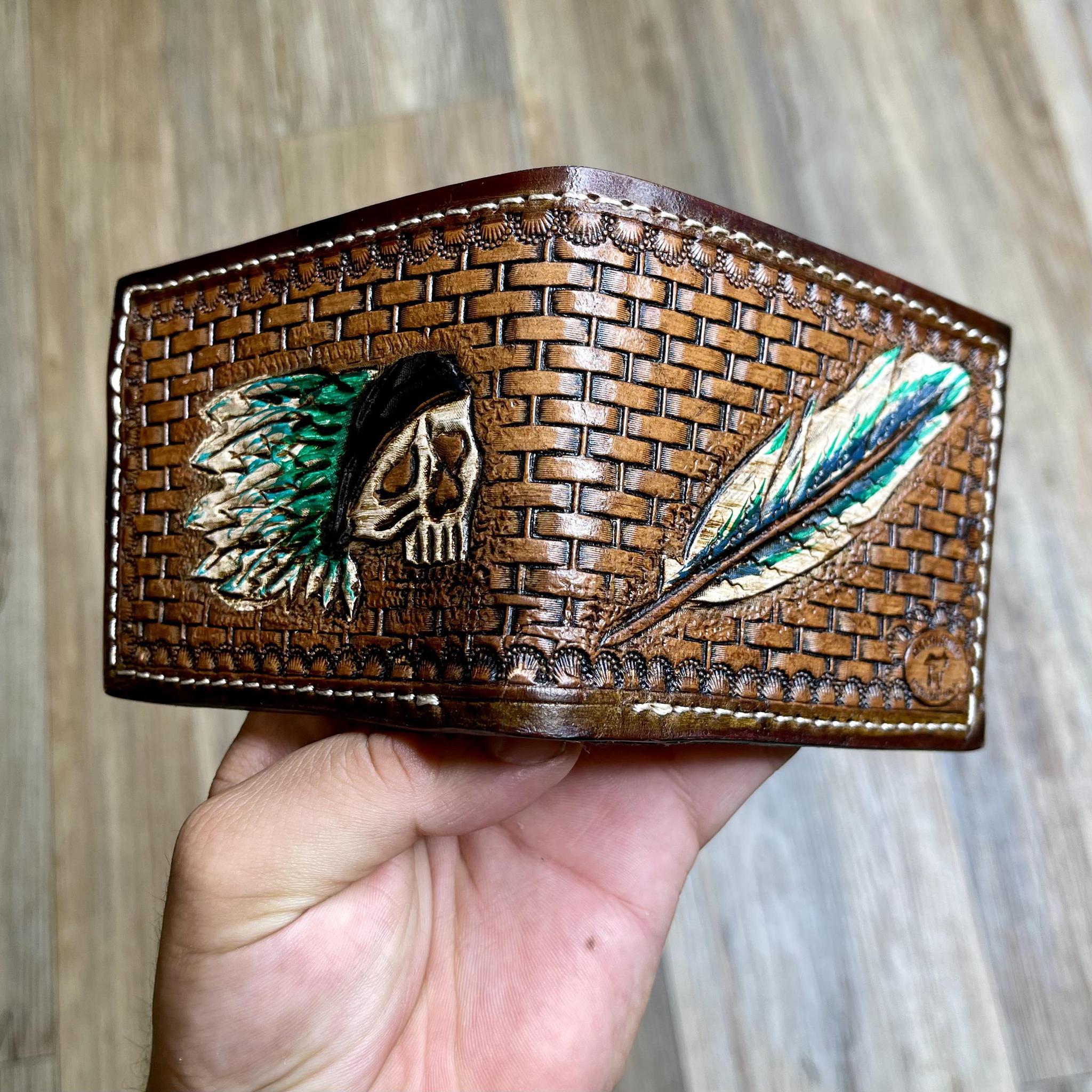 MEN WESTERN BI FOLD WALLET TOOLED LEATHER