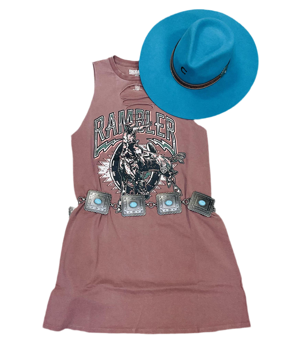 WOMEN’S ROCK & ROLL BROWN GRAPHIC MUSCLE TEE DRESS |BWD0R06464