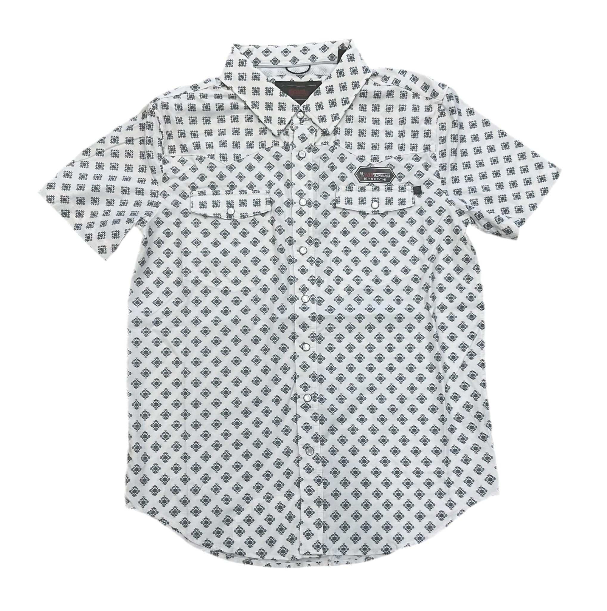 ‘’JOHN’’ MEN’S NATURAL GEO PRINT TEK SHORT SLEEVE SNAP SHIRT | BMN3S06424