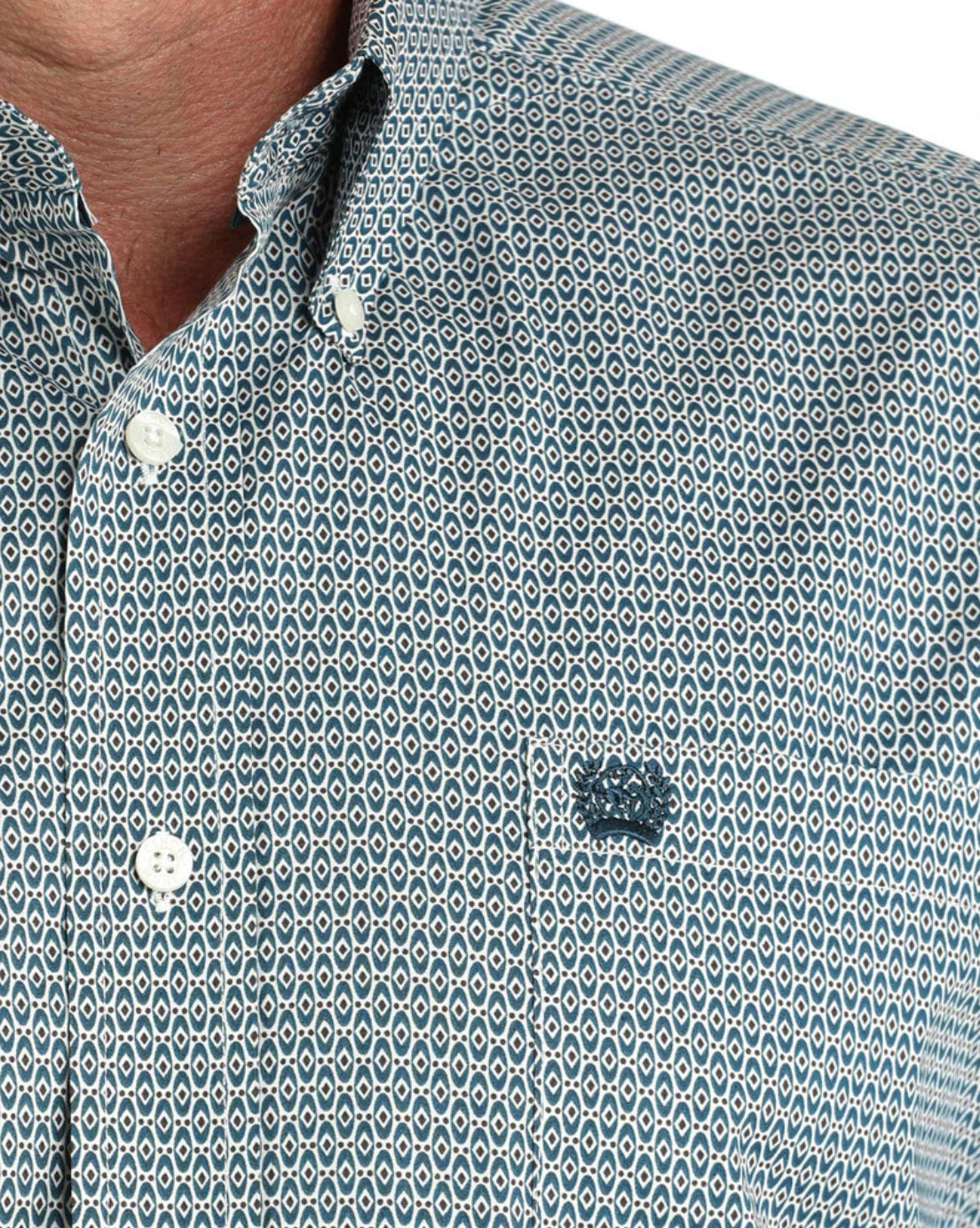 Cinch Men's Stretch Long Sleeve Print Button Down Shirt - Teal/White Shirt|MTW1105968