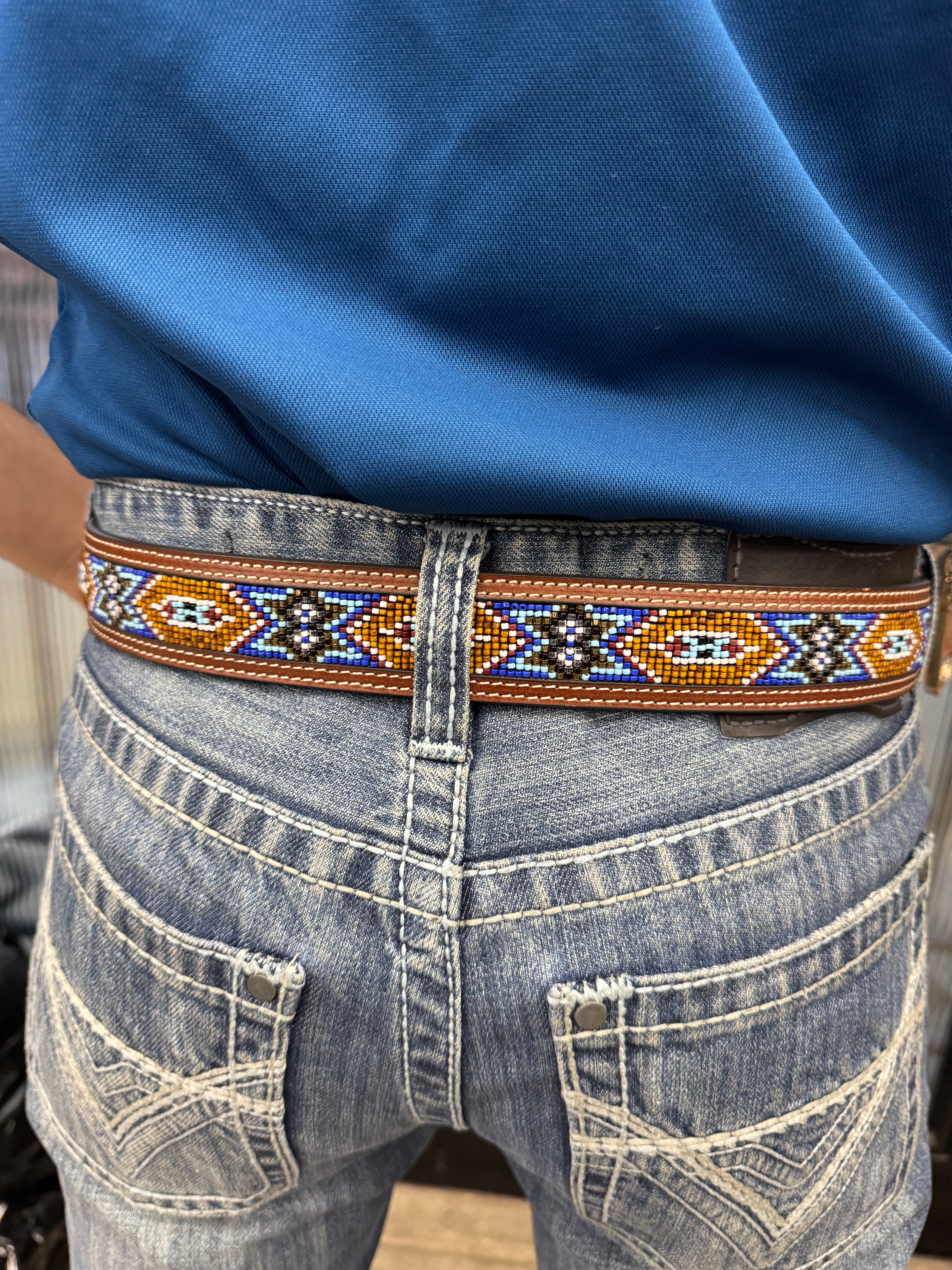 “ James “ | Nacona Men Belt Beaded Blue and Brown N2484408