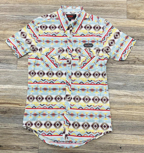 Men’s Rock & Roll Aquamarine Aztec print Short Sleeve shirt |BMN3S05849