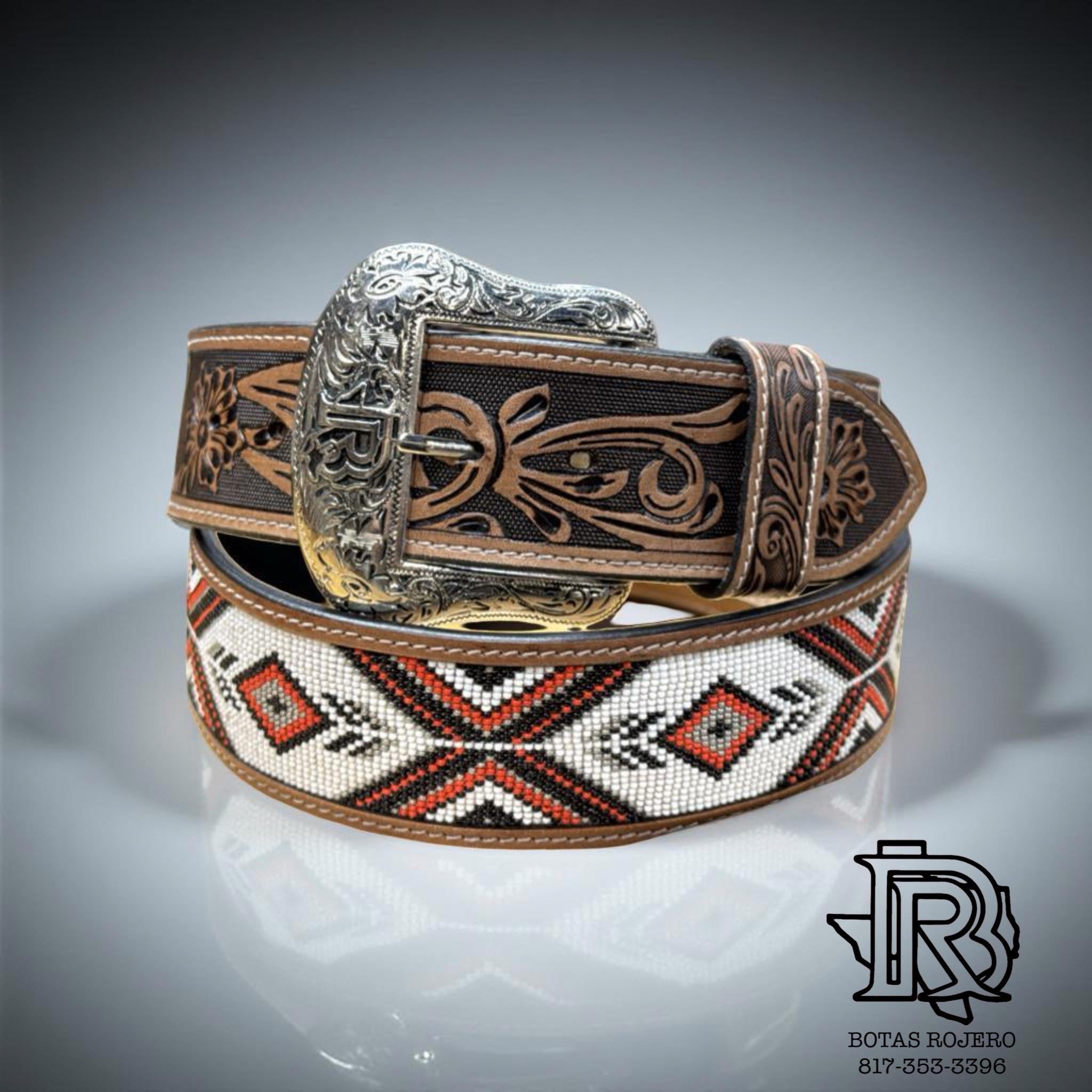 “ ELI “ | 2 INCH BELT RED BEADED WESTERN BELT IRON SPUR ™️
