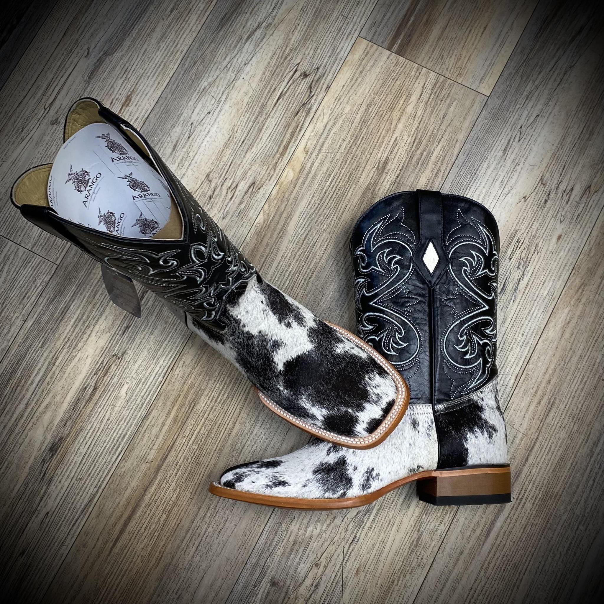 【Raucohouse】Low Western boots LUKE “ | COWHIDE WESTERN BOOTS WHITE BLACK SQUARE TOE