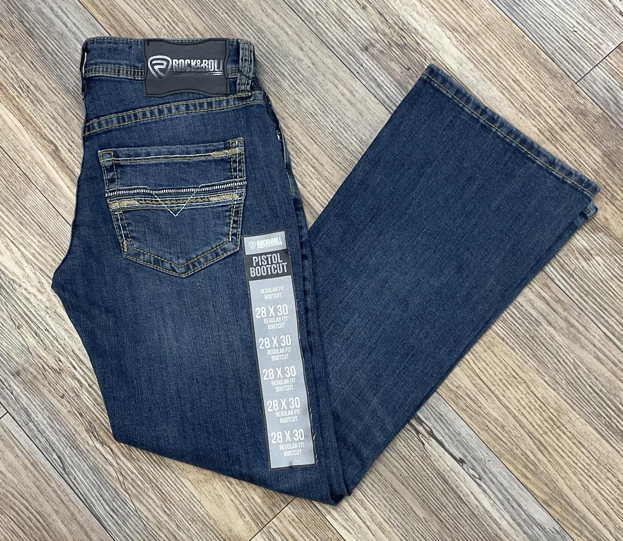 ROCK & ROLL MEN’S STEP STITCH EMB PISTOL DARK VINTAGE JEANS | BM0PD07359 GRAY LABEL