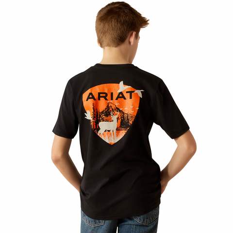 BOYS ARIAT OUTDOOR GAME SHORT SLEEVE BLACK SHIRT | 10054012