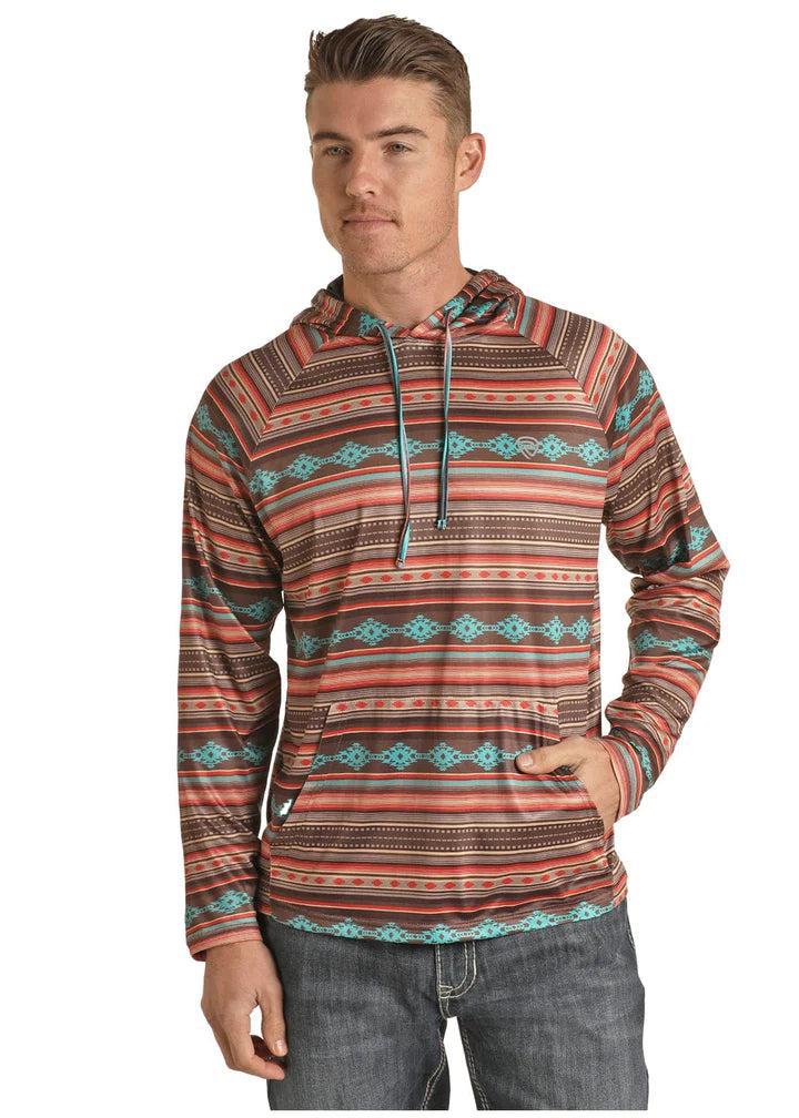 MENS AZTEC PRINT HOODIE DARK BROWN ROCK & ROLL |RRMT94R06J
