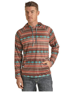 MENS AZTEC PRINT HOODIE DARK BROWN ROCK & ROLL |RRMT94R06J