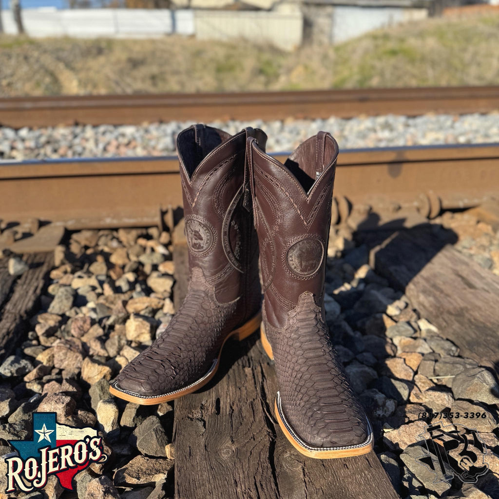 “ ALONSO “ | ORIGINAL PYTHON MATTE BROWN SQUARE TOE BOOT BY ROCK EM