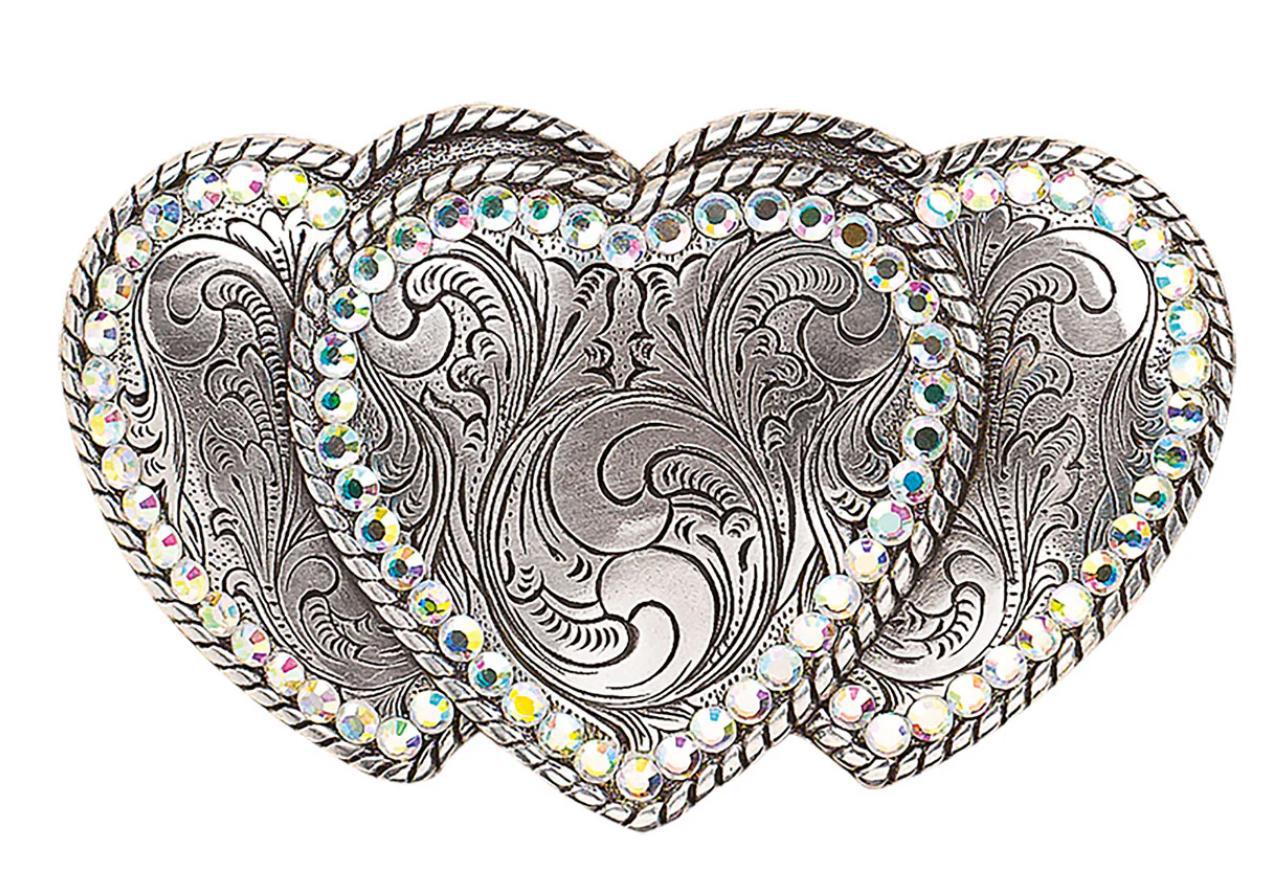 M&F Western Nocona Women Triple Heart With Rhinestone Belt Buckle Cowgirl |37534