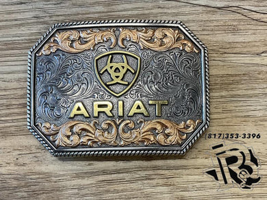 Ariat Tri-Tone Raised Logo Rectangle Belt Buckle | A37054