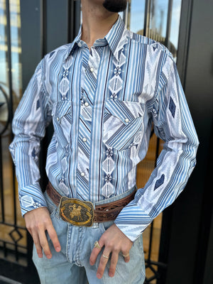 Men’s long sleeve Aztec stripe snap navy Rock & roll | BMN2S02158