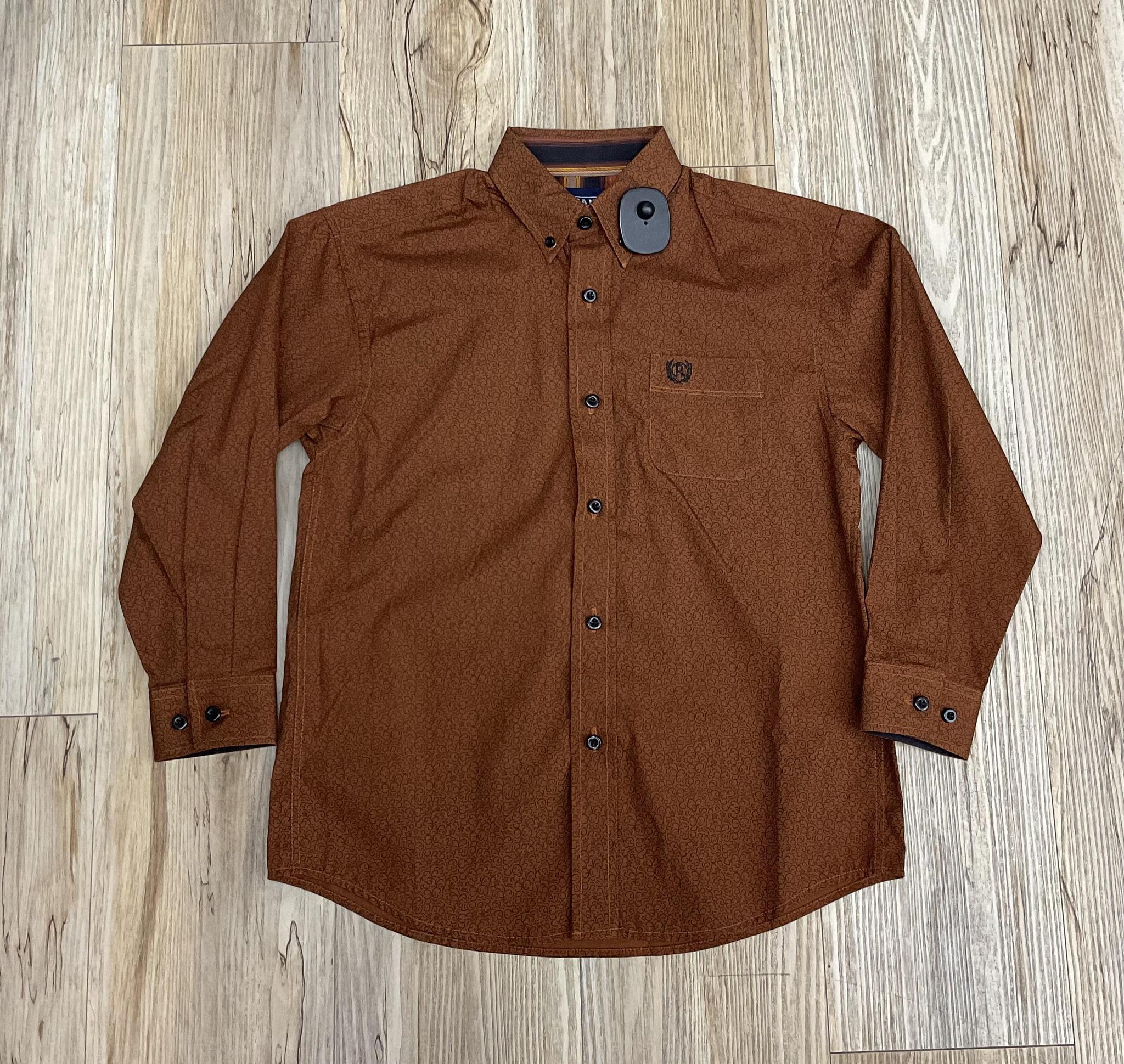 BOYS BRUSHED POPLIN RUST PRINT SHIRT PANHANDLE | PSBSODRZ21