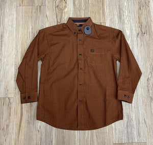 BOYS BRUSHED POPLIN RUST PRINT SHIRT PANHANDLE | PSBSODRZ21