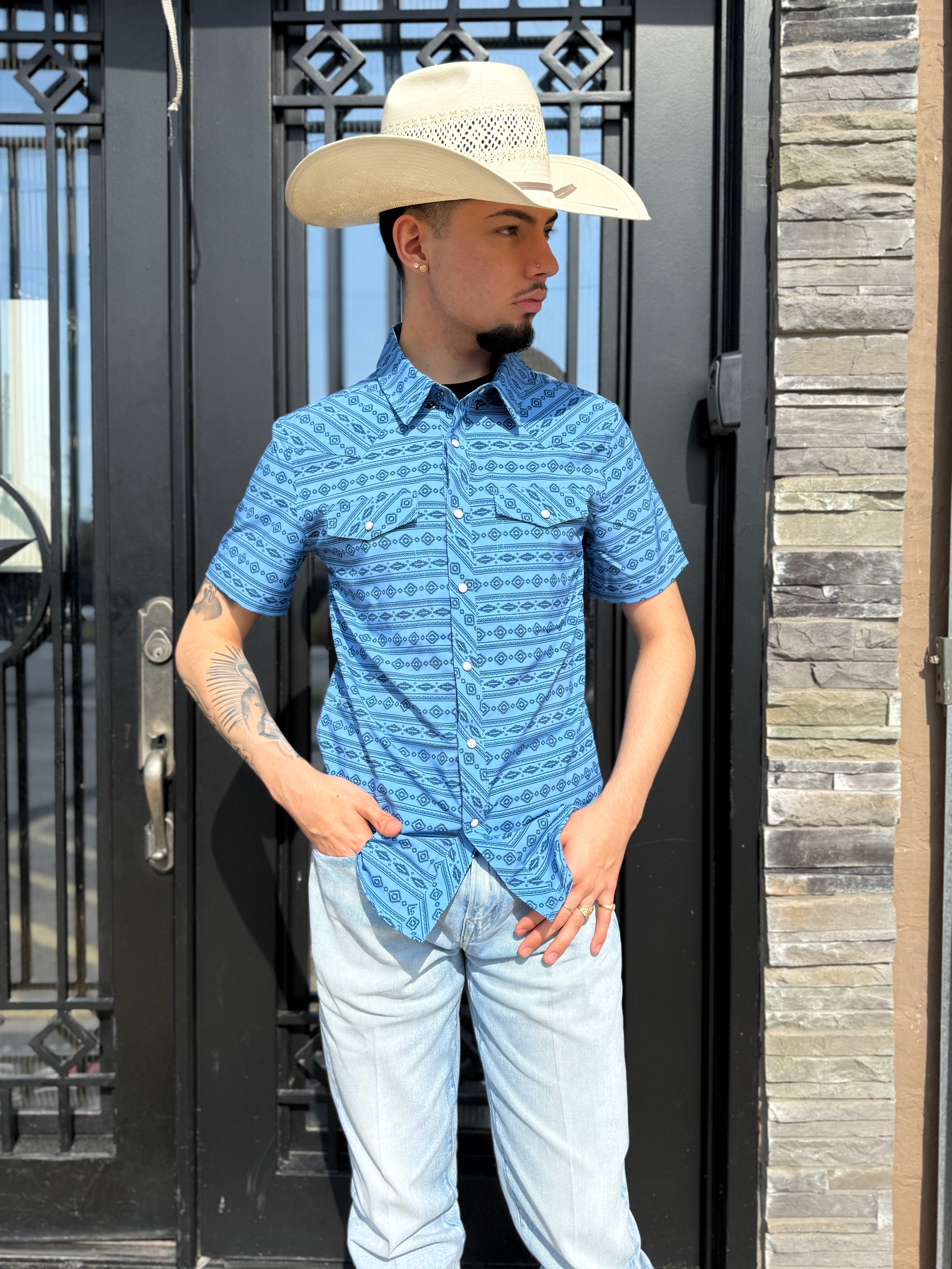 MEN’S PANHANDLE SHORT SLEEVE BLUE SHIRT | TMN3S05718