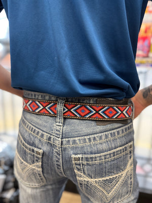 “ Alan “ | Men Western Beaded Belt Red Rust D100013308