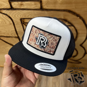 “KYLE” | BR TOOLED LEATHER PATCH CAP BLACK/WHITE/BLACK