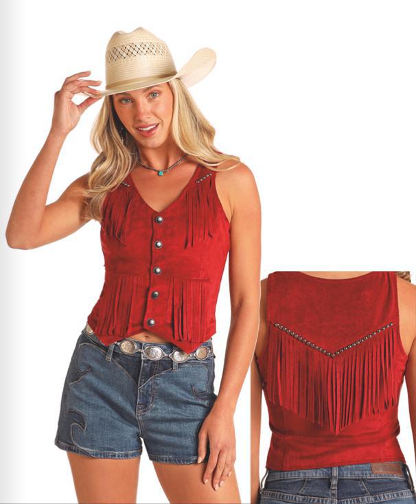 WOMEN’S ROCK & ROLL RED STUDDED MICROSUEDE VEST | BW98C05918