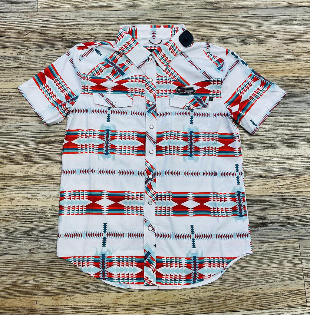 MENS ROCK & ROLL TEK WHITE AZTEC PRINT SHORT SLEEVE | BMN3S05960