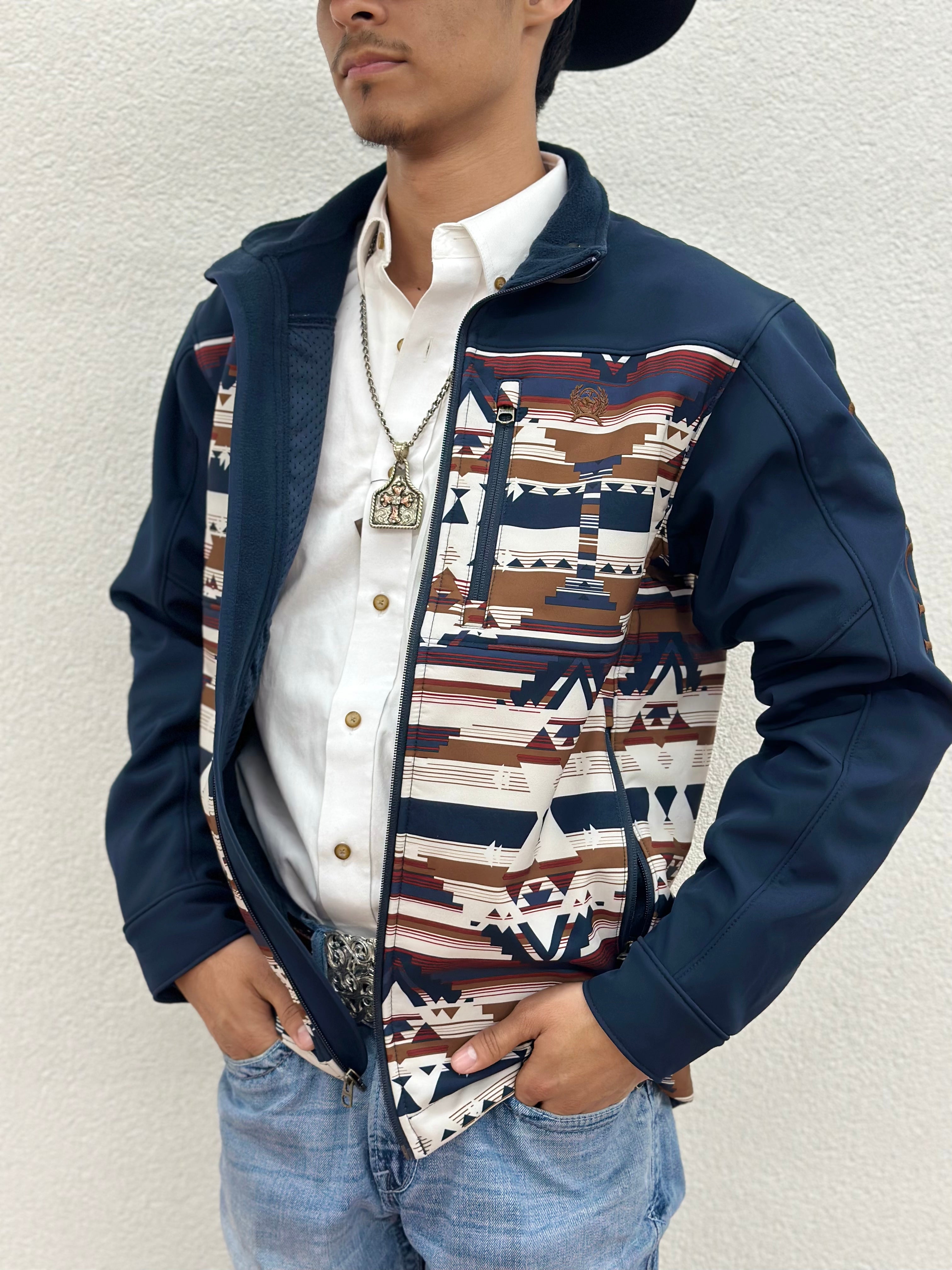MEN'S SOUTHWESTERN PRINT BONDED JACKET - NAVY CINCH | MWJ1583001