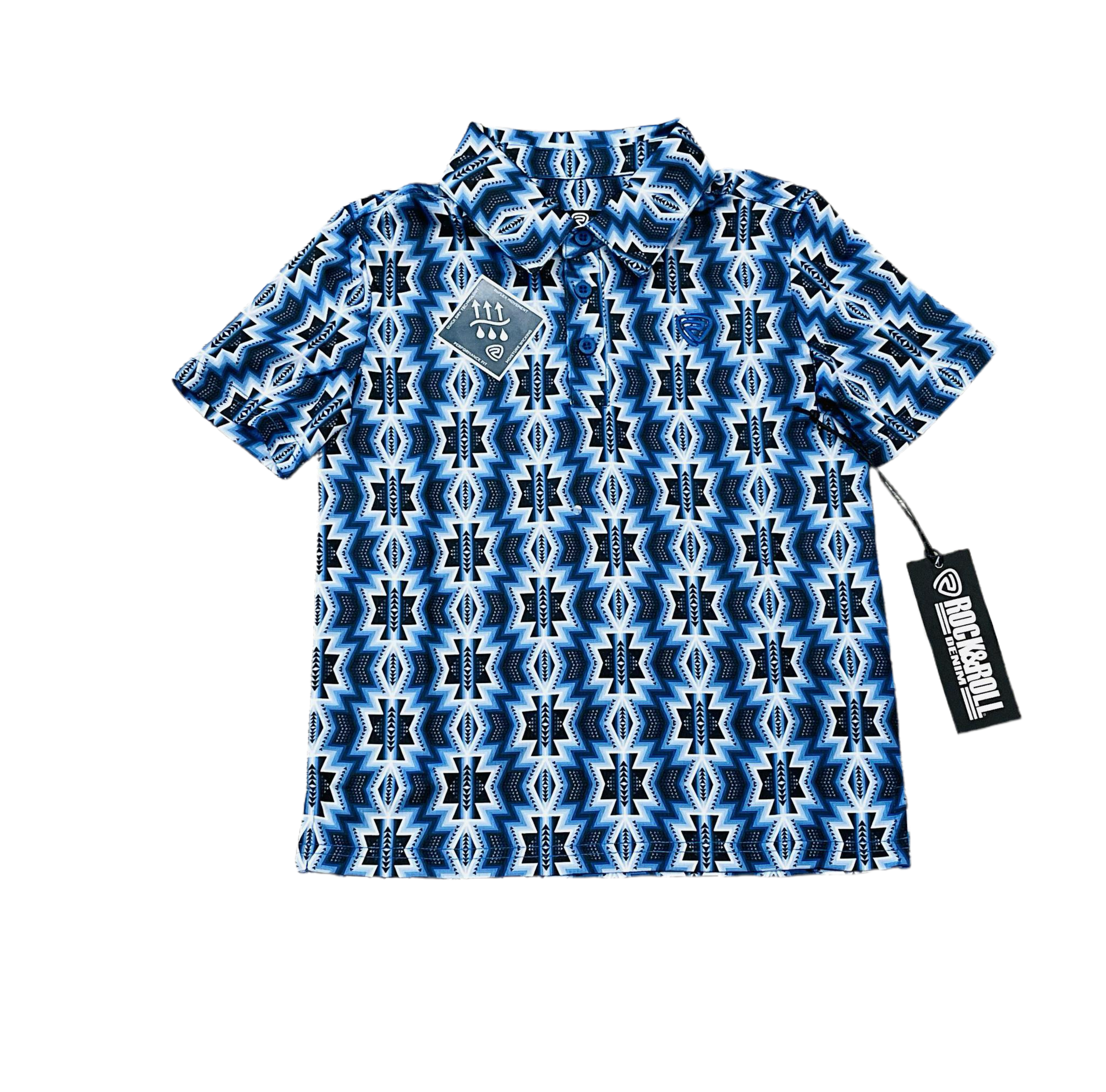 Boys Rock & Roll RR Printed Aztec Blue Polo | BB51T03965
