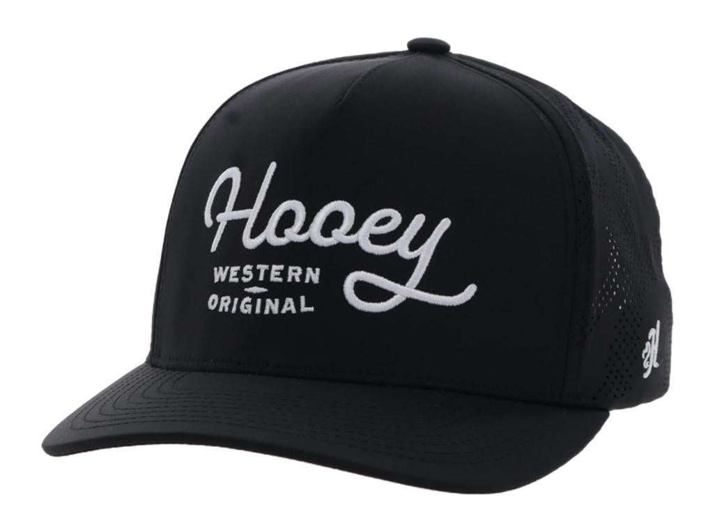 ‘’IZACK’’ HOOEY OG BLACK 5 PANEL TRUCKER WITH WHITE STITCHING CAP | 2560T-BK