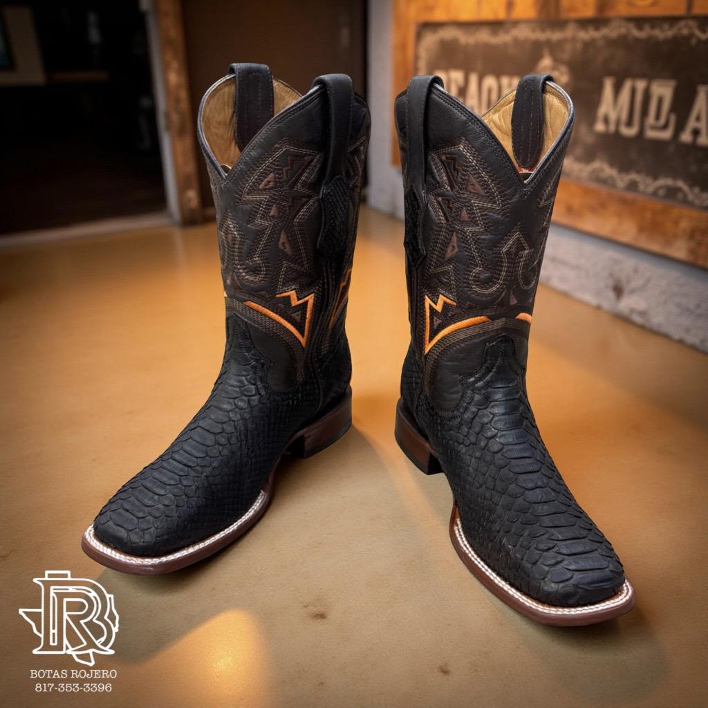 “ LIAM “ | MEN PYTHON MATTE BROWN ORIGINAL SQUARE TOE DENVER BOOTS