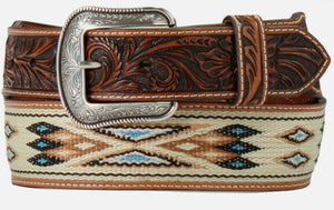 ‘’IZACK’’ 3D WESTERN BELT LEATHER TAPERED WOVEN INLAY TAN | D100017708