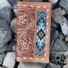 Load image into Gallery viewer, “ OSCAR  “ | MEN BI FOLD WESTERN TOOLED LEATHER WALLET BEADED TURQUOISE
