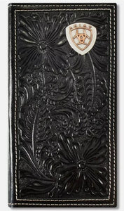 Ariat Western Mens Wallet Rodeo Leather Embossed Floral Concho Black |A3559701
