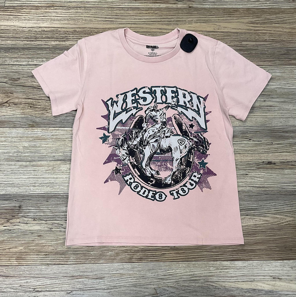 WOMEN’S ROCK & ROLL PINK WESTERN GRAPHIC TEE | BW21T06465