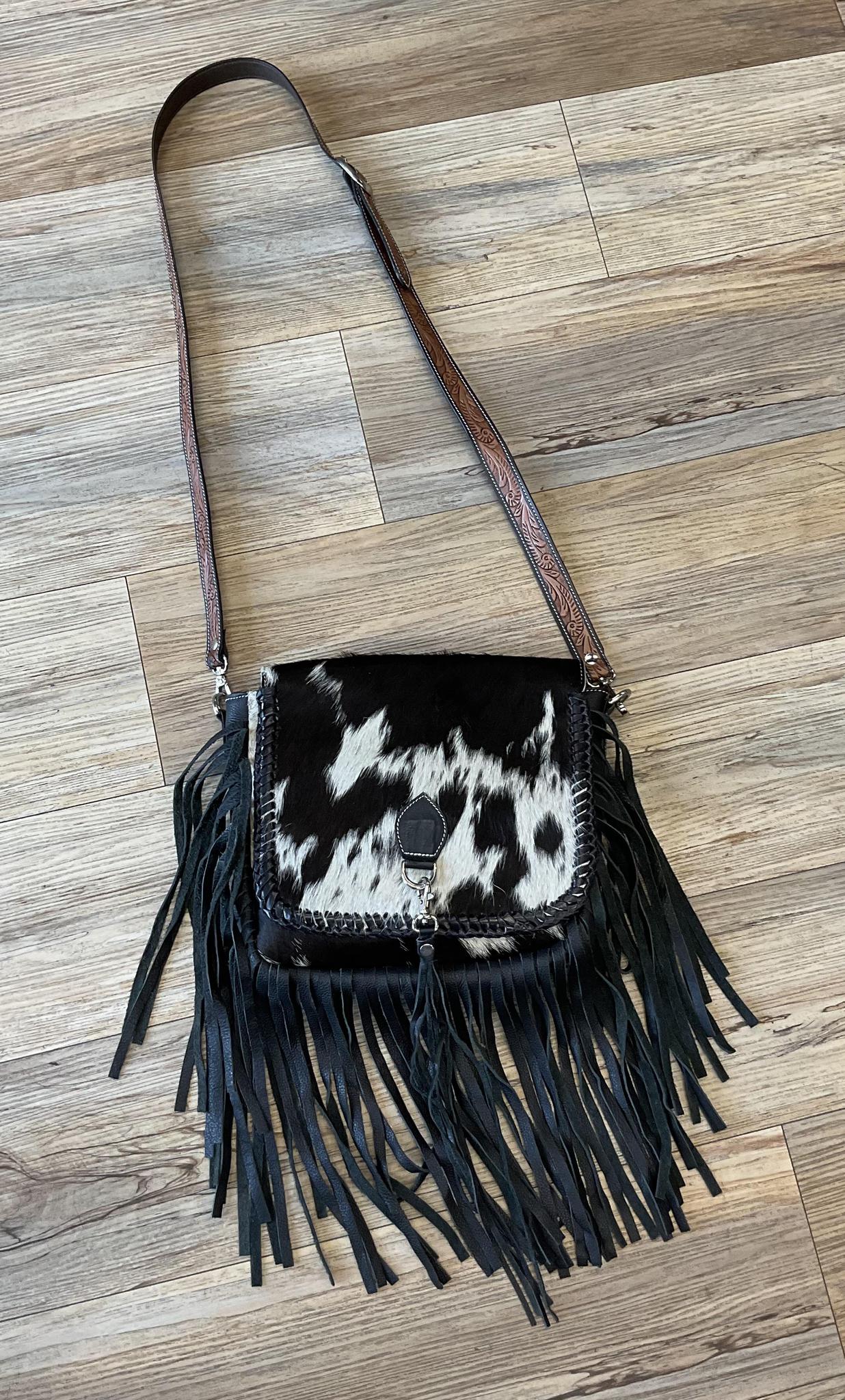 ‘’HEATHER’’ Black Cowhide Crossbody Purse