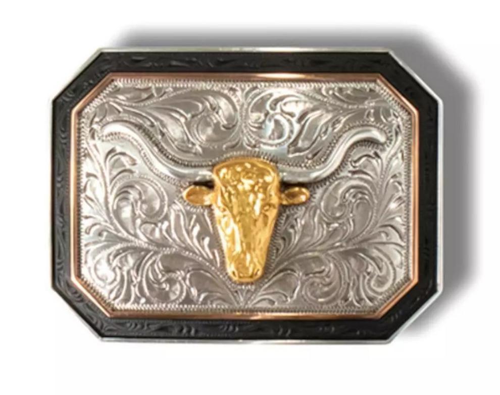 ARIAT RECTANGLE GOLD LONGHORN BUCKLE |A37057