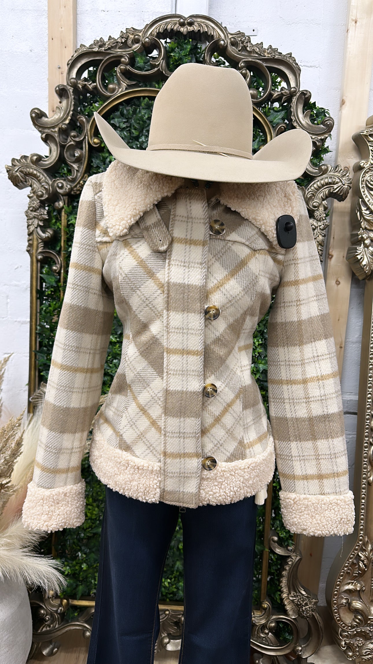LADIES WOOL PLAID COAT NATURAL PANHANDLE | PRWO92RZYU