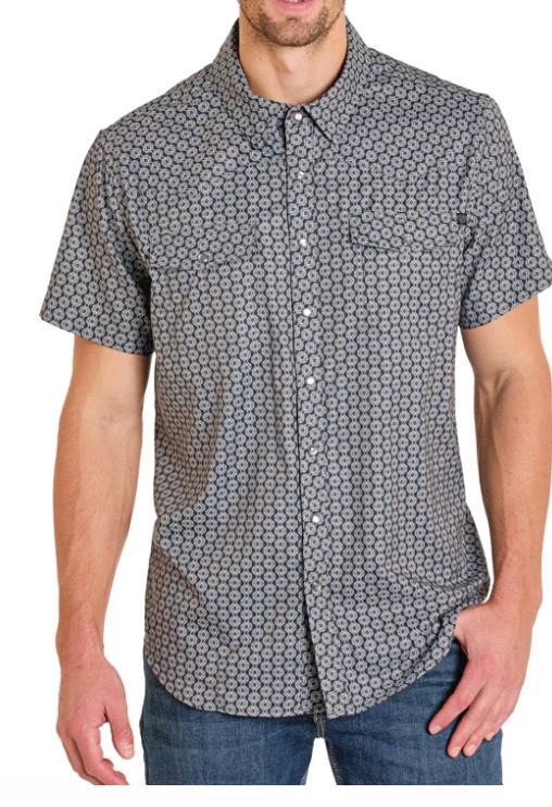 Rock & Roll Men’s Black TEK GEO Print Short Sleeve Shirt | BMN3S07668