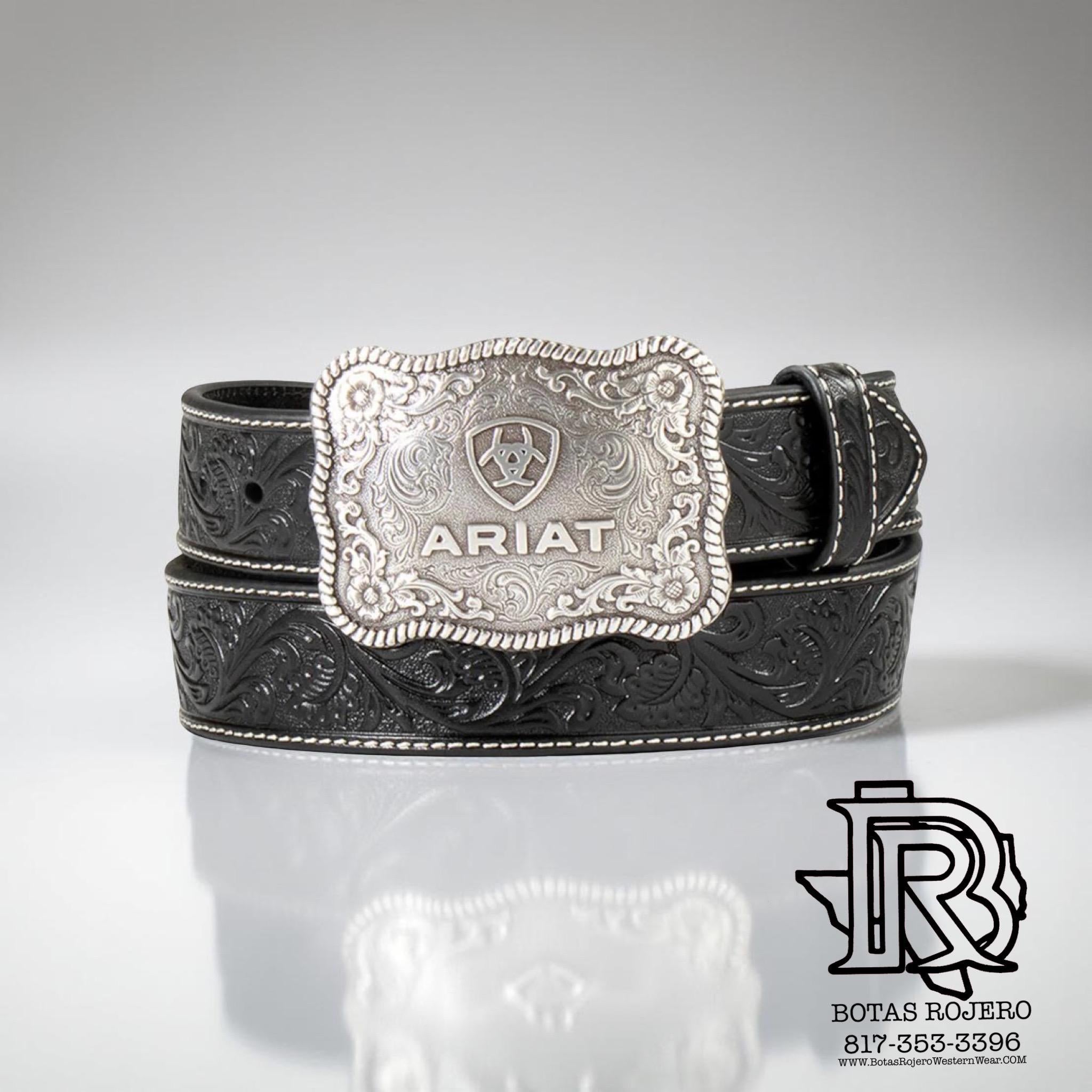 Ariat Western Mens Belt Leather Floral Embossed Black  | A1020401