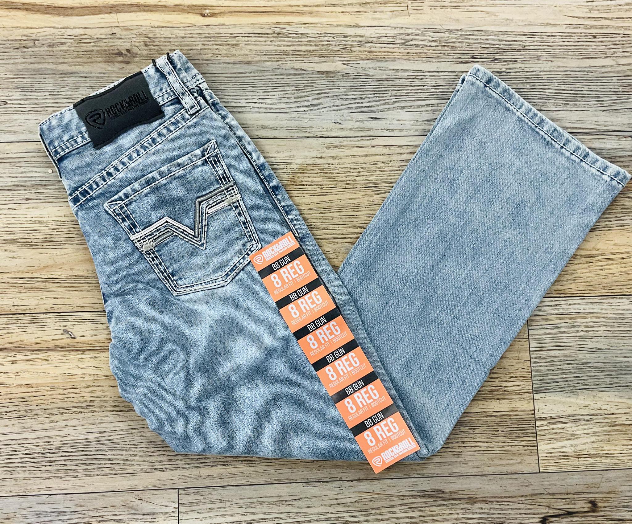 BOYS ROCK & ROLL GREY EMB BOOTCUT LIGHT VINTAGE JEANS | BB0BD06133