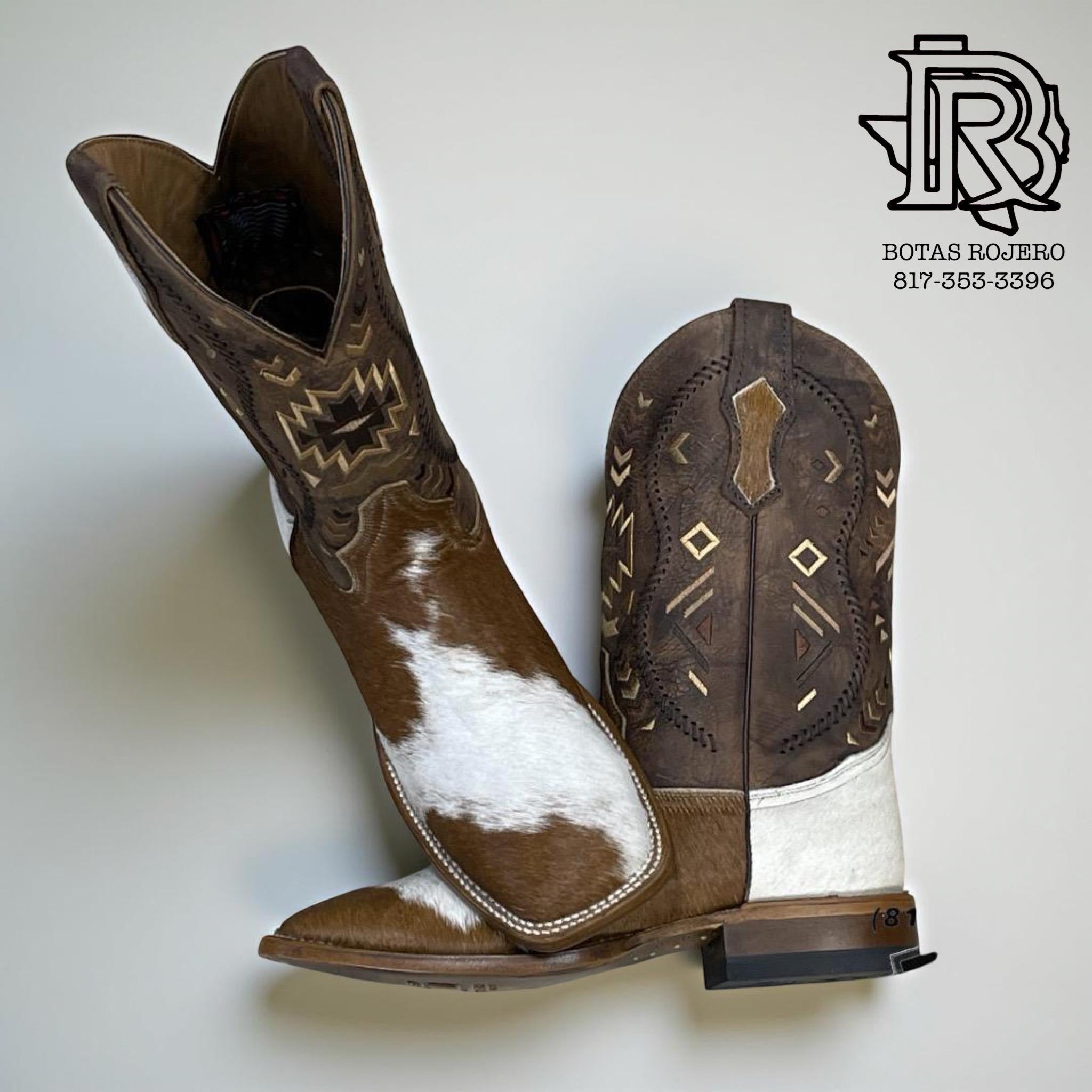 “ ROBERT “ MEN WESTERN BOOTS SQUARE TOE BROWN COWHIDE BOOTS