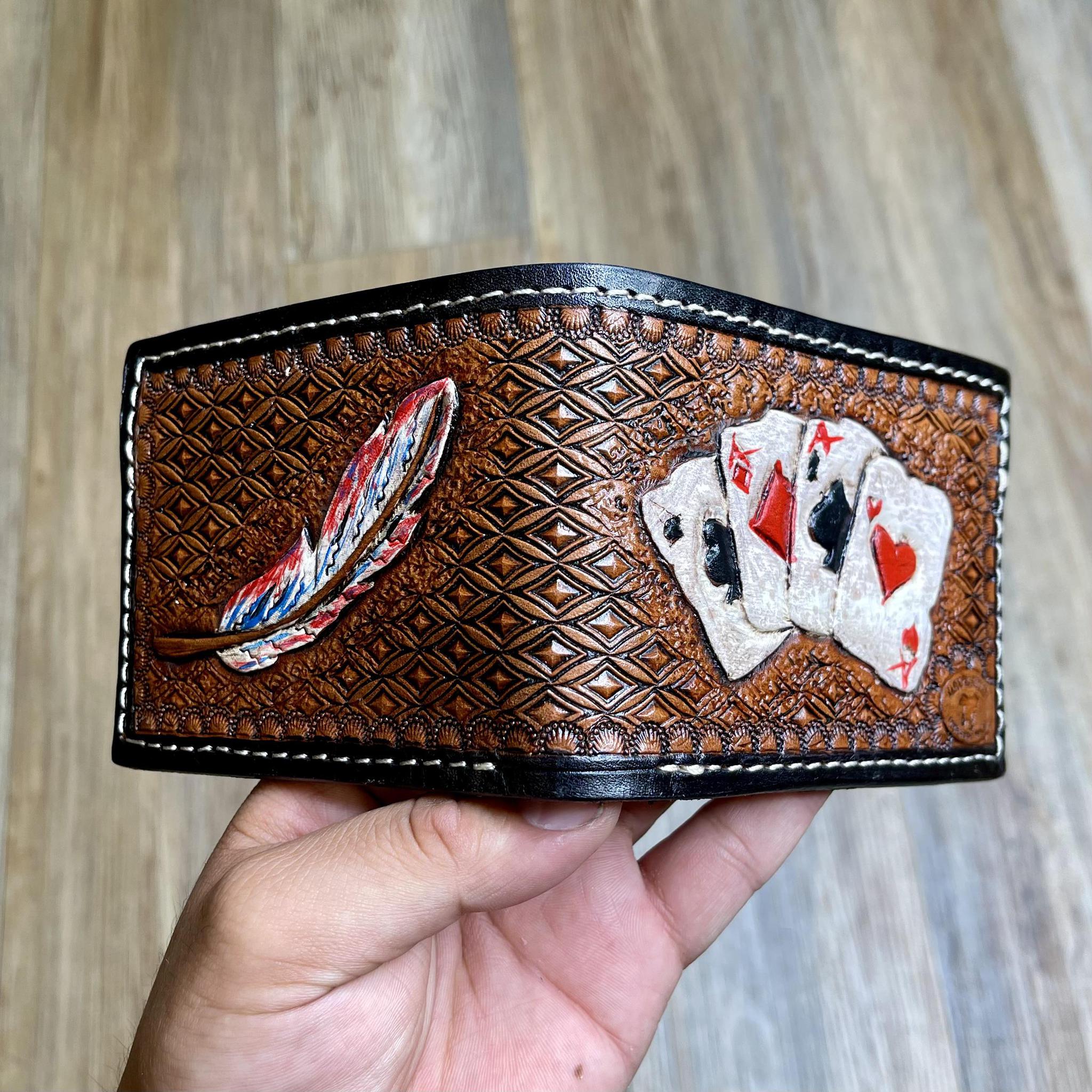 MEN WESTERN BI FOLD WALLET TOOLED LEATHER