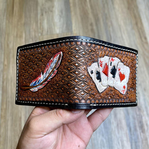 MEN WESTERN BI FOLD WALLET TOOLED LEATHER