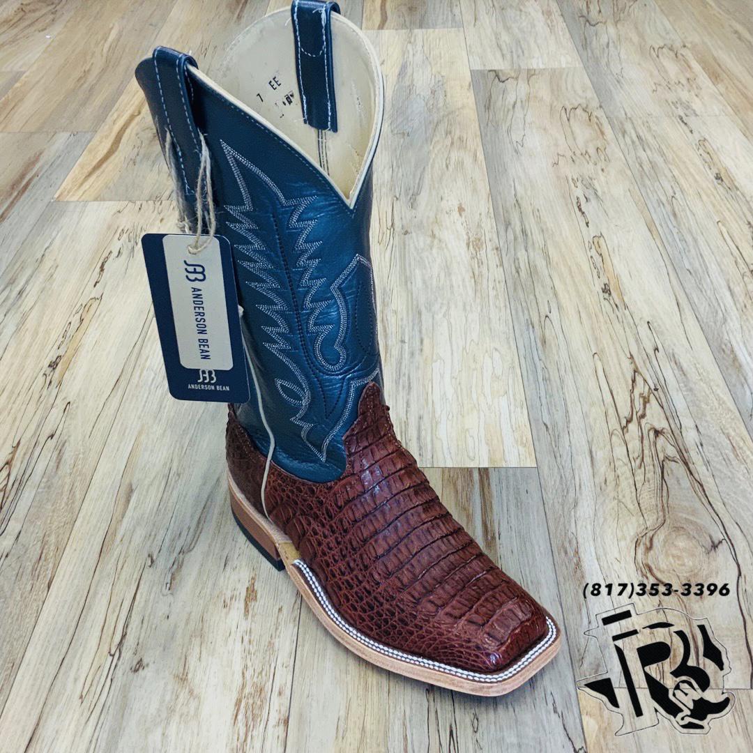 Mens Anderson Bean Square Toe regal blue Lustre Rust Lux Caiman Boots|  337830